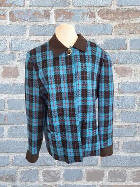 Henry Lee Size 18 Checked Blue and Black Button-Down Ladies Jacket Lined